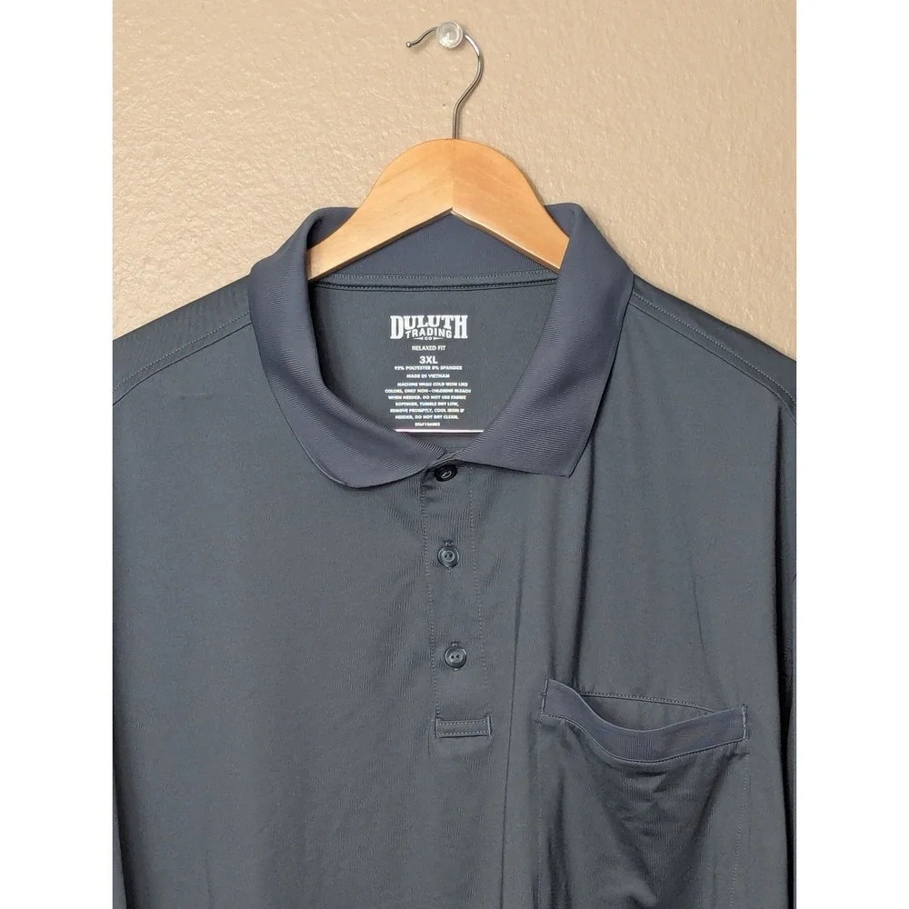 Duluth‎ Trading Polo Shirt Mens 3XL Gray Long Sleeve Relaxed Fit Stretch